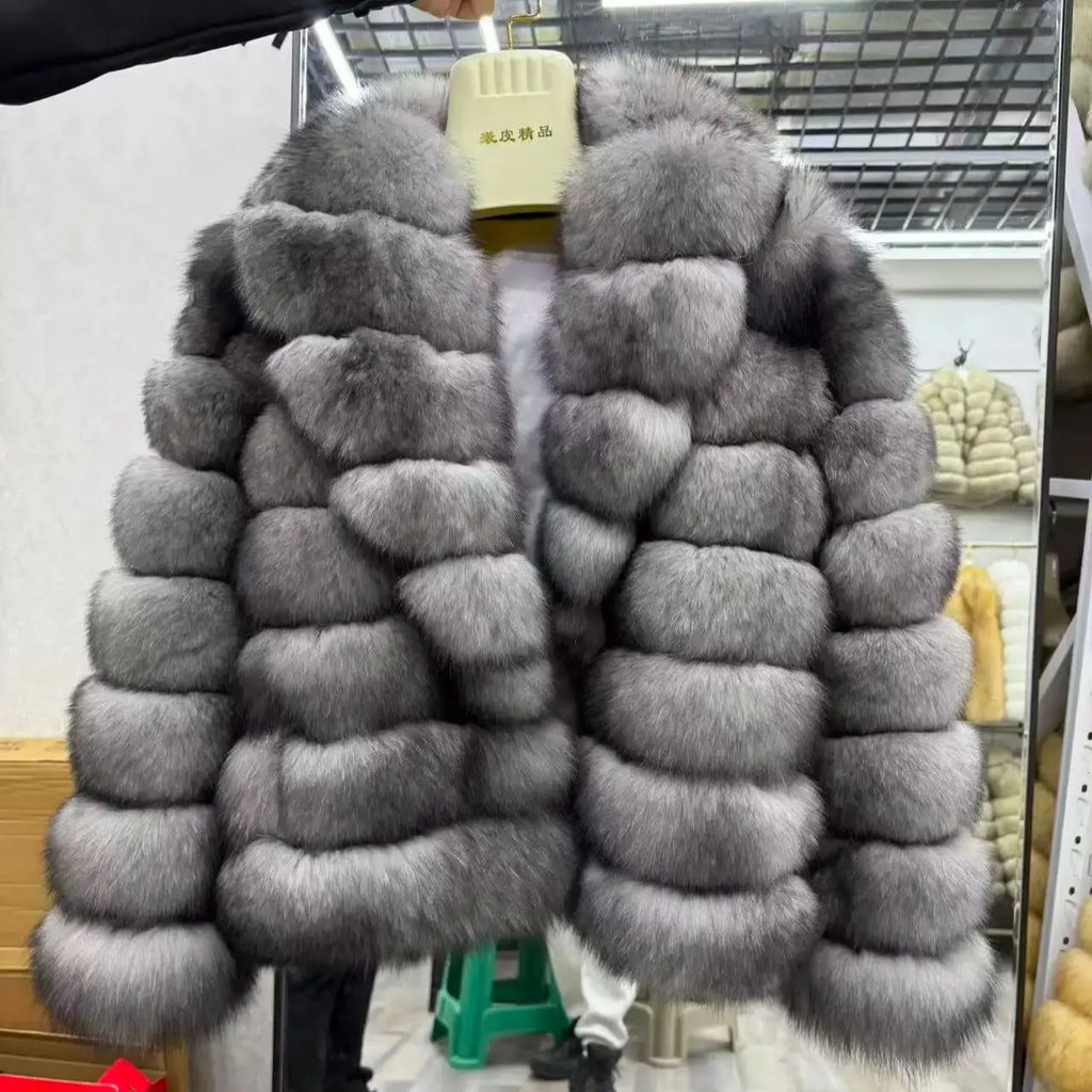 Real Fox Fur Turn-down colla coat With Genuine Leather Wholeskin Natural Fox Fur Jacket Outwear Luxury Women Winter New - Matrix Studios