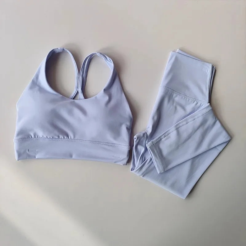Women Breathable Yoga Set 2pcs Sport Suit Gym Wear Workout Clothes Gym Crop Top High Waist Legging Fitness Bra Set Sports Suits - Matrix-studios.com