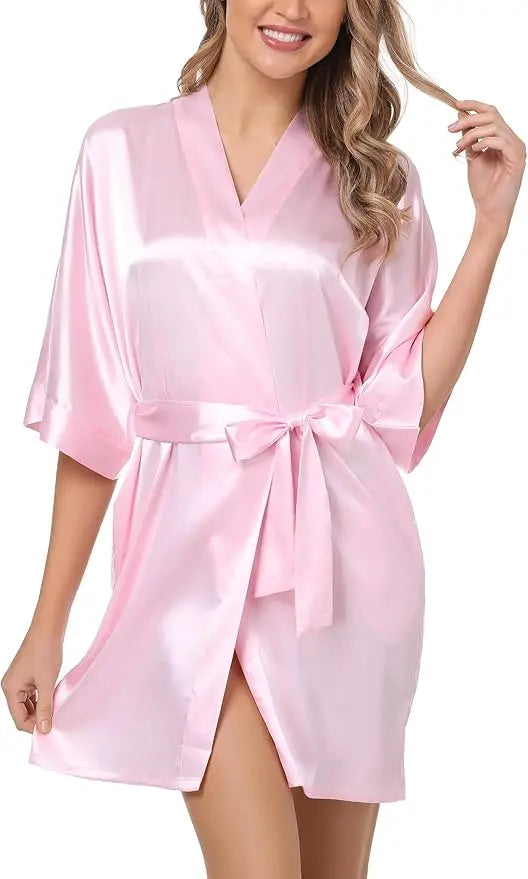 Nightgown Soft Bathrobe Short Women's Lounge Bride Bridesmaid Morning Gown Solid Color Wedding Party Silky Robes Summer - Matrix-studios.com