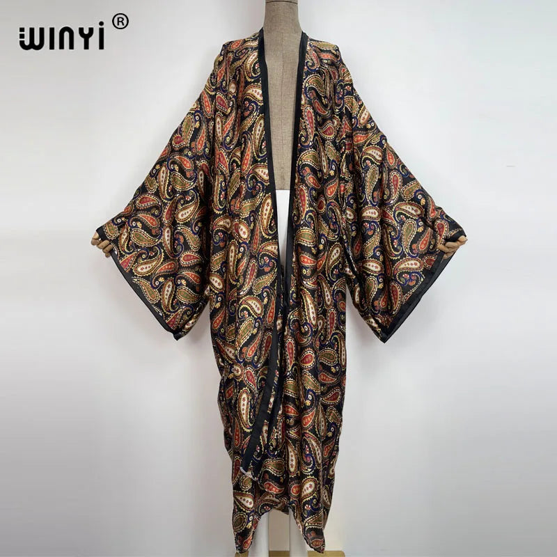 WINYI 2026 Summer Women Cardigan stitch Cocktail sexy Boho Maxi African Holiday Batwing Sleeve Silk feeling Robe kimono kaftan - Matrix Studios