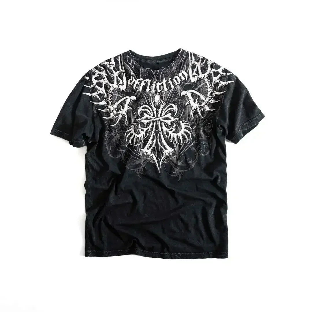 Y2K Affliction T Shirt Vintage Clothing Punk Hip Hop Graphic Print Oversized T shirt Women Round Neck Cotton Short Sleeve Tops
