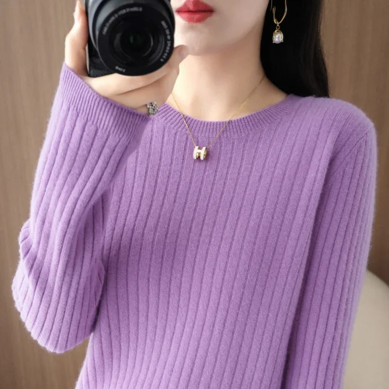 2026 Women Sweaters Autumn Winter Long Sleeve Pullovers O-neck Stripe Warm Pullover Korean Fashion Bottoming Shirts Loose Jumper - Matrix Studios