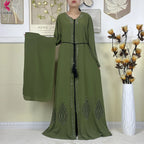 New Muslim Abayas For Women Long Sleeved Dress Dubai Lady Elegant Long Dress Islam Clothing African Abaya Loose Robe With Turban - Matrix-studios.com