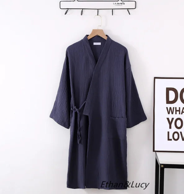 New Spring And Autumn Japanese Kimono Robe Couple Cotton Crepe Bathrobe Men And Women Kimono Robe Robes For Women Sleepwear - Matrix-studios.com