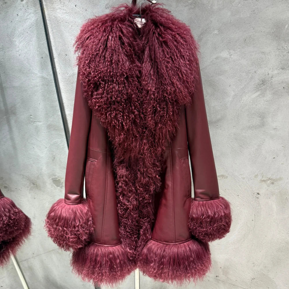 GO BALLISTIC YA Mongolia Sheep Fur Coat Women Real Leather Jacket Genuine Leather Coat - Matrix Studios