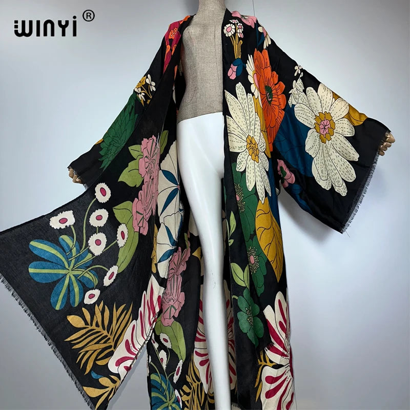 WINYI Africa Fashion Summer Kimono Maxi Dress Beach Cover Up Cardigan Abaya Muslim Woman Coat Boho Kaftan Beach Outfits Women - Matrix Studios
