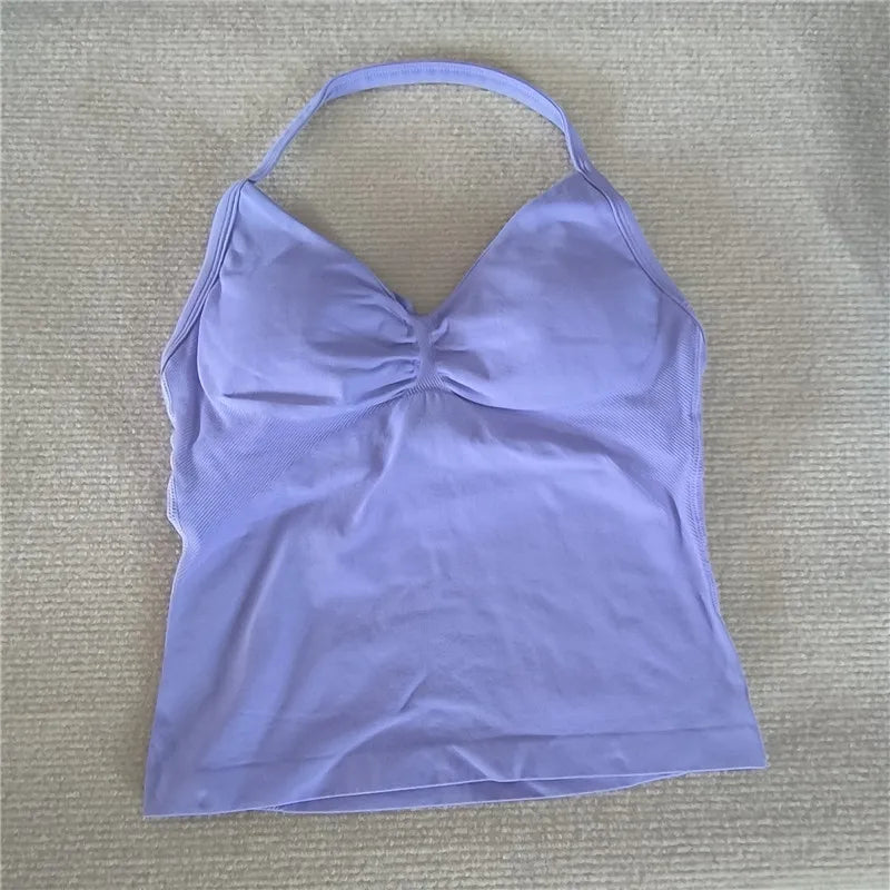 HBC Sexy V Neck Gym Tank Top Longline Strappy Vest Women Seamless Sports Running Tank Top Slim Fit Yoga Padded Workout - Matrix-studios.com