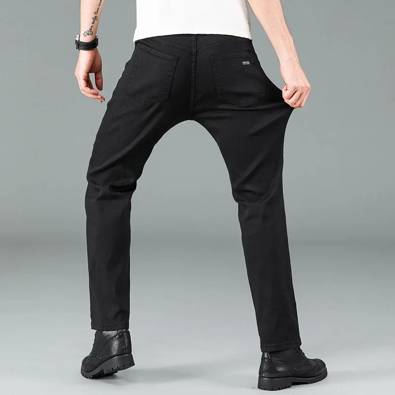 Men's Pure Black Slim Jeans Elastic Straight Pants Business Fashion Leisure Korean Vintage Skinny Small Feet Denim Pants Male - Matrix Studios