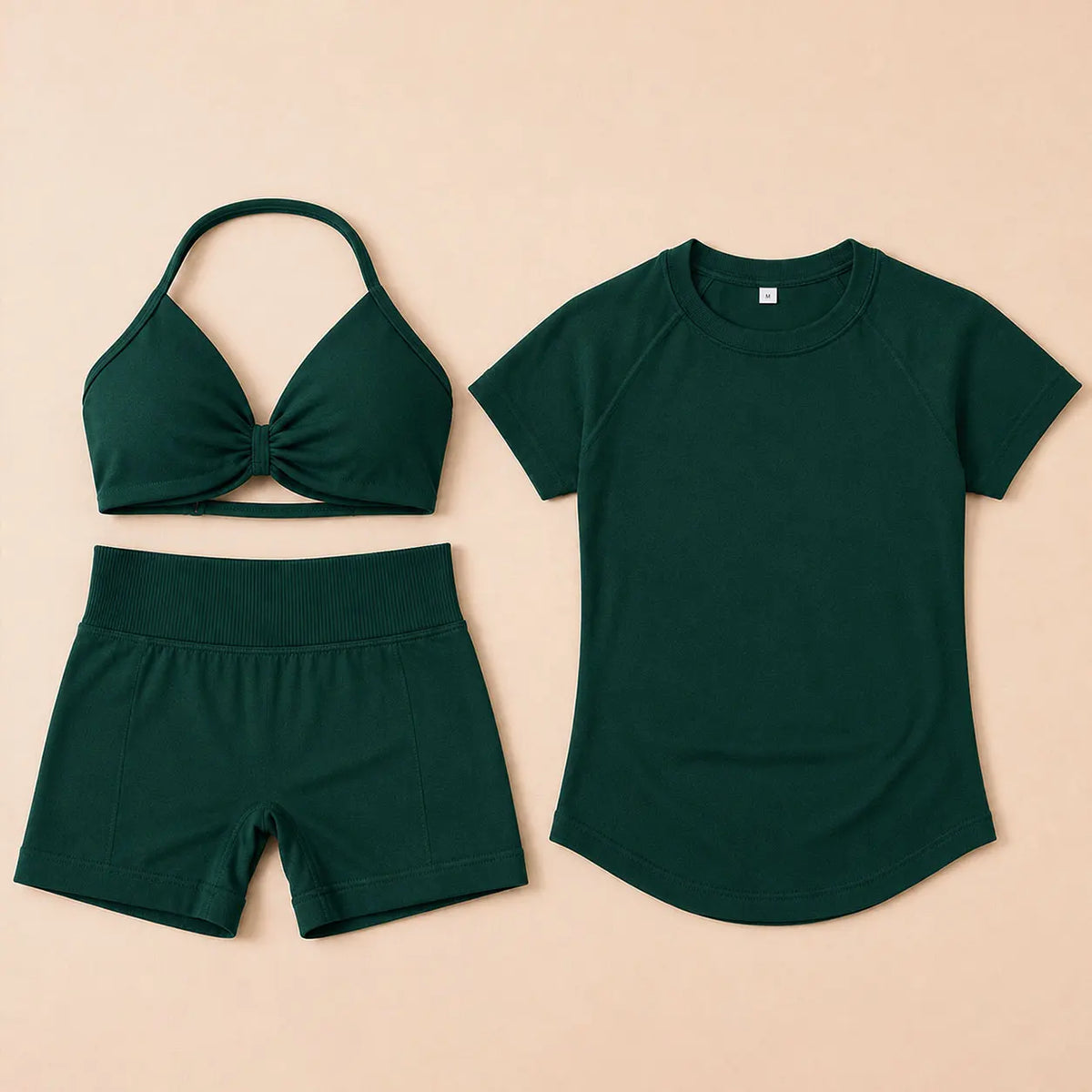 3 Pieces Gym Set Woman Seamless Short Sleeve Top Scrunch Gym Shorts Sport Strappy Bra Bodysuit Workout Suits Gym Clothes - Matrix-studios.com