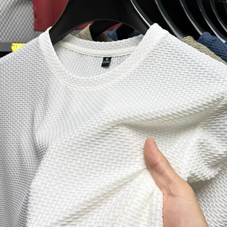 Summer Mesh Ice Silk T-shirt Men's Short Sleeve Round Neck 2026 New Half Sleeve Men Thin Solid Color Tees Top - Matrix Studios