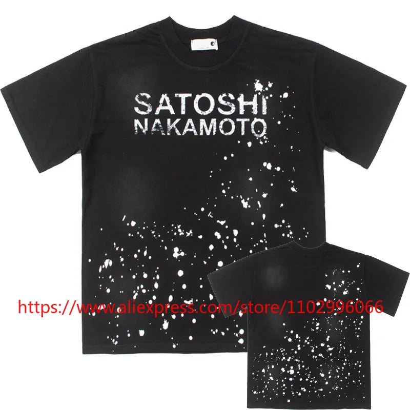 Y2K Gothic Skull Flame Graphic Tee Satoshi Nakamoto Letter Print Oversized Washed Black Men Casual Street T-Shirts - Matrix-studios.com
