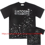 Y2K Gothic Skull Flame Graphic Tee Satoshi Nakamoto Letter Print Oversized Washed Black Men Casual Street T-Shirts - Matrix-studios.com