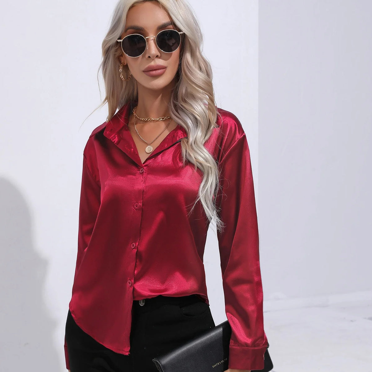 Autumn Casual Women's Blouses Elegant Satin Multicolor Basic Slim Shirt Solid Vintage Trend Ball Dance Party Shirt All-Match Top - Matrix-studios.com
