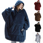 New Winter Women Double-faced Fleece Hoodie Blanket Oversize Large Pocket Warm Couple Loose Sweatshirts Women And Men Robe - Matrix Studios
