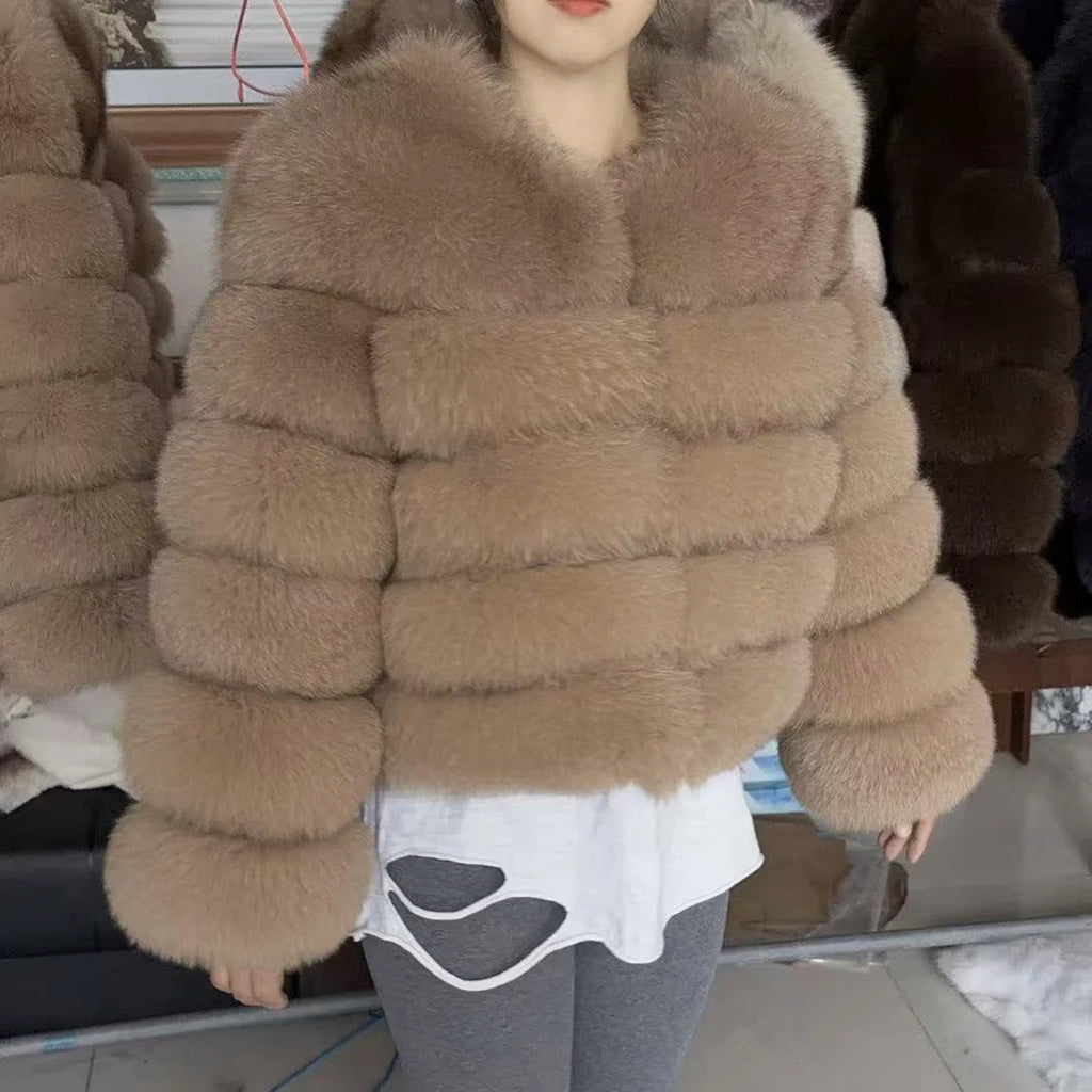 QUEENTINA Fox Fur Coat Real Winter Women'S Fashion Brown 2025 Leather And Skin Clothing Natural New In Coats & Jackets Outerwear - Matrix Studios