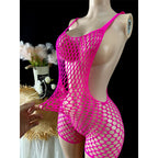 Sexy Fishnet Romper Jumpsuit Deep V Neck hollow Out Elastic Beach Cover Up Women Summer Rave Festival Outfit resort Wear - Matrix Studios