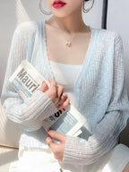 AOSSVIAO 2026 Spring Summer Ice Silk Knitted Thin Women's Cardigan French Style Sun Protection Shawl Sweater Coat Knit Crop Tops - Matrix Studios