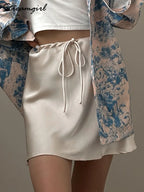 Satin Mini Skirts Women Summer Beige Silk Short Skirt For Woman Drawstring High Waist Black Satin Skirt A Line Women Short 2026 - Matrix-studios.com
