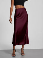 21 Colors New 2026 Women's Elegant High Waist Satin Long Skirts Female Summer Solid Color Faldas - Matrix-studios.com
