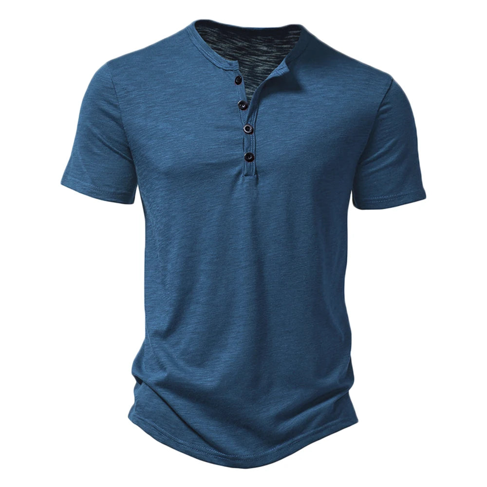 Henley Collar Summer Men Casual Solid Color Short Sleeve T Shirt for Men Polo men High QualityMens T Shirts - Matrix Studios