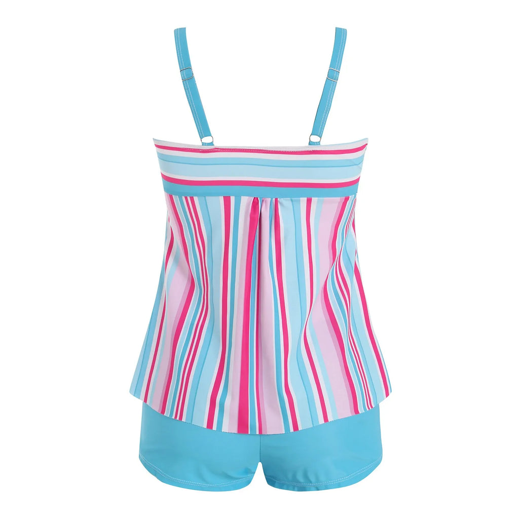 New Plus Size Beach Swimsuit Women Casual Simple Split Fashion Flower Print Swimsuit Full Coverage Bikini Tankini Swimwear - Matrix-studios.com
