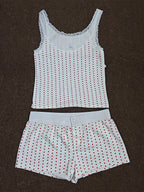 Strawberry Vest Shorts 2 Pieces Set Woman Eyelet Bow Slim Tank Top with Elastic Waist Patchwork Straight Short Pant Sweet Sets - Matrix-studios.com
