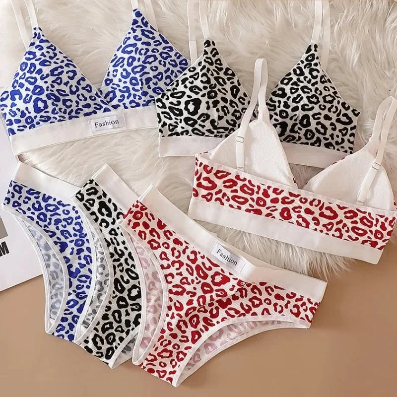 Summer New Women's Leopard Print Traceless and Steel Rim Bra Adjustable Shoulder Strap Back Women's Underwear Set - Matrix-studios.com