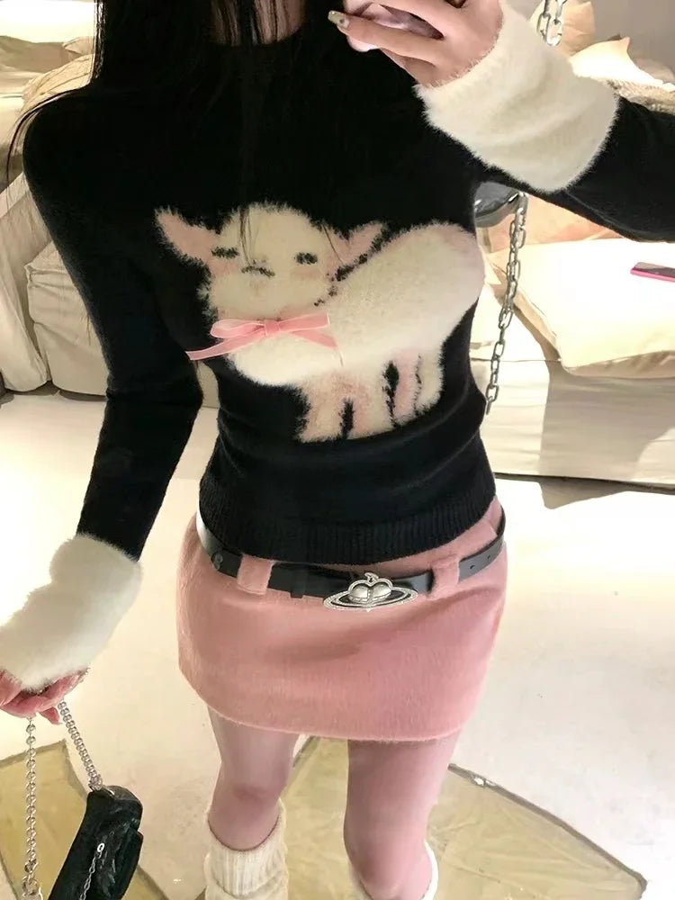 Winter Vingate New 2 Piece Set Women Patchwork Elegant Y2k Knitted Skirt Suit Female Korean Fashion Design Casual Belt Set 2025 - Matrix-studios.com