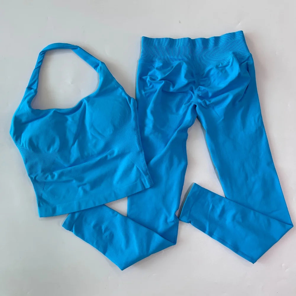 1-2pcs Gym Set Women Backless Tank Tops High Waist Scrunch Seamless Shorts High Waist Yoga Leggings Workout Sets Gym Suit - Matrix-studios.com
