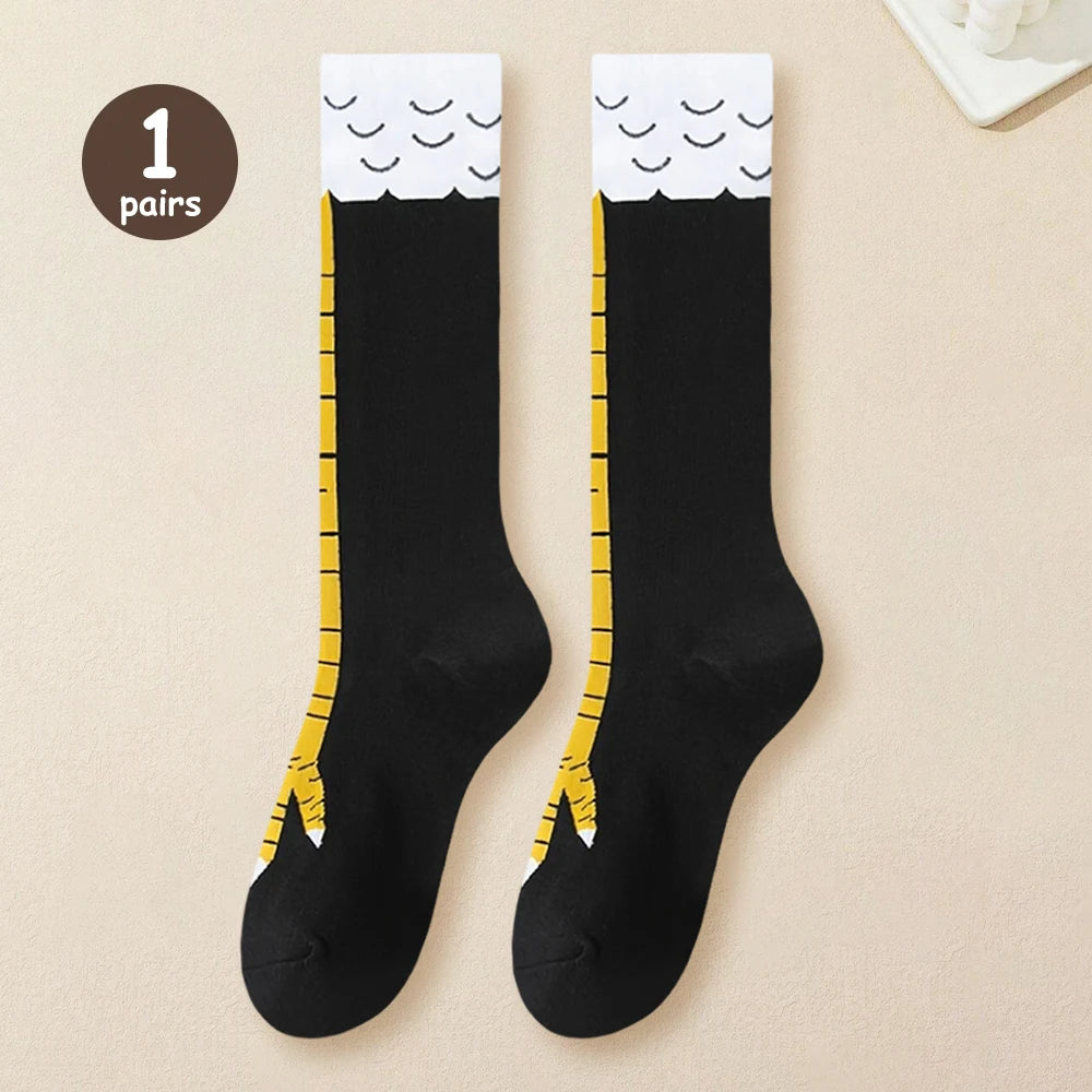 1/2/5/10 Pairs Women Knee High Socks Trendy Cartoon Funny Chicken Claw Socks Fitness Sport Casual Slim Leg Long Tube Socks Women - Matrix Studios