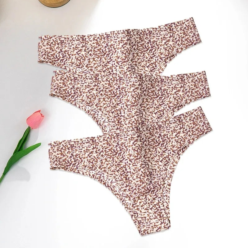 WarmSteps 3Pcs/Set Sexy Leopard Thongs Women's Panties Thongs 2024 New Female Underwear Seamless Printed Panties Ice Silk Briefs - Matrix Studios