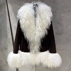 Sheep Collar Coats Women Winter Luxury Mongolian Fur Leather Jackets with Long Sleeve 7251 - Matrix Studios