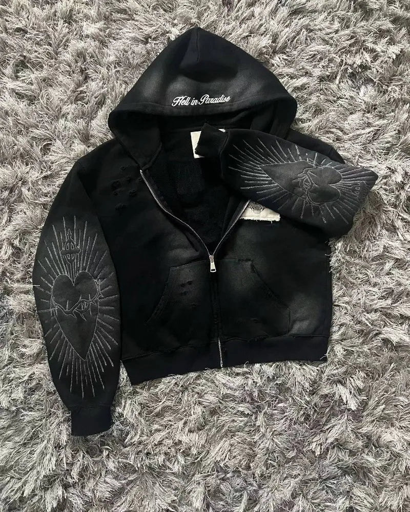 Autumn And Winter New Fashion Letter Embroidery Patch Zipper Sweater Women Y2K Harajuku Retro Gothic Casual Joker Sports Sweater - Matrix Studios