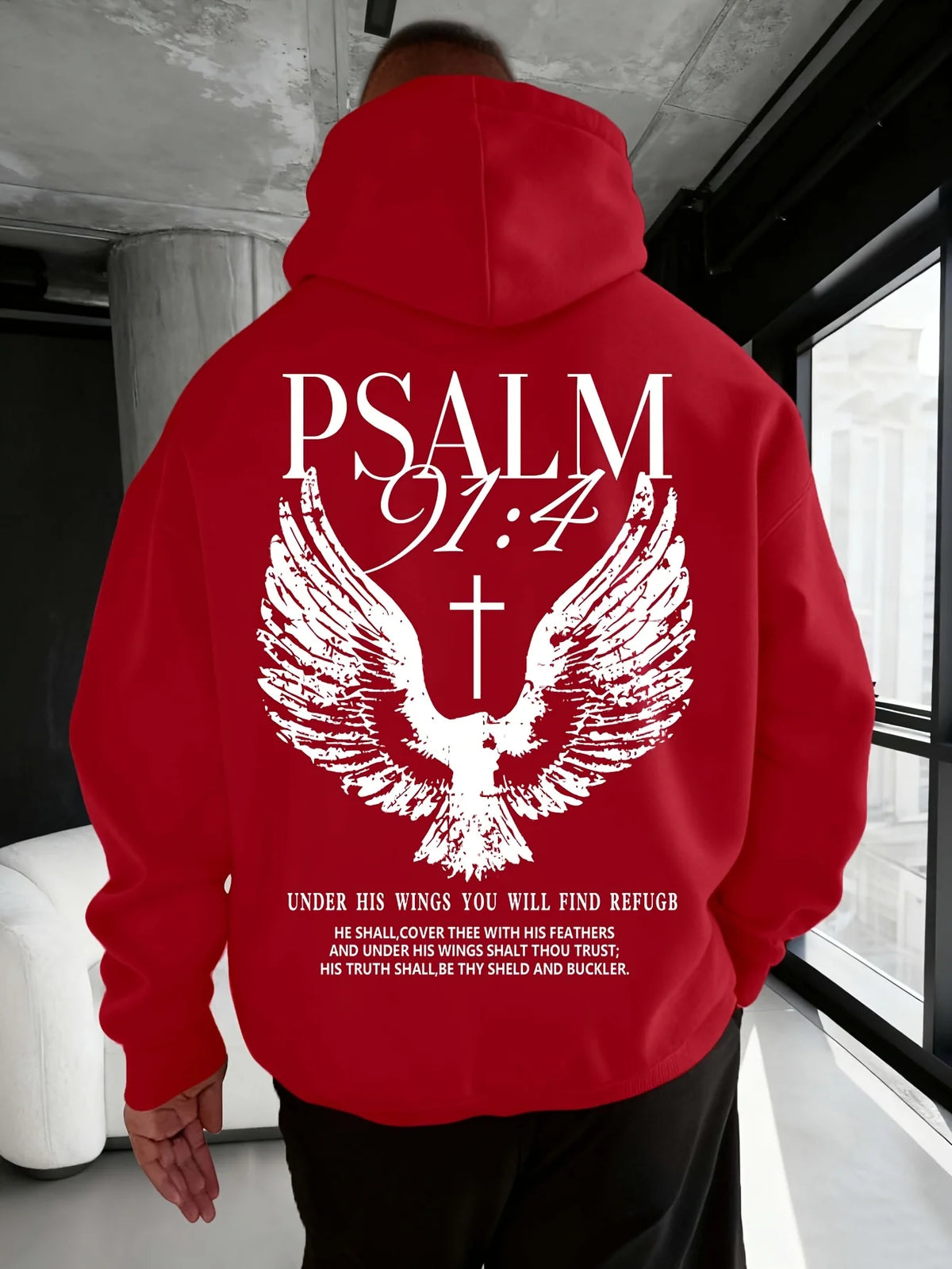 Christian Bible Verse Psalm 91:4 Print Men Women Hooded Sweatshirt Autumn Winter Outdoor Vacation Casual Loose Warm Sportswear - Matrix Studios
