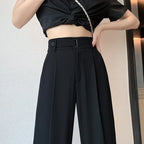 Seoulish Summer Women's Casual Pants Wide Leg Pants Elegant Office Lady 2024 New Solid Color High Waist Loose Trousers Female