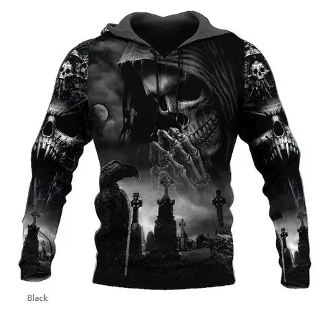 2023 New Men's Skull Hoodie Sweatshirts 3D print Head Pattern Hooded Pullover Autumn Fashion Casual Sweatshirt - Matrix Studios
