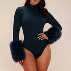 FAGADOER Winter New Sexy Fur Patchwork 2 Pieces Set for Woman Outfits Long Sleeves Bodycon Playsuits + Shorts Female Streetwear - Matrix-studios.com