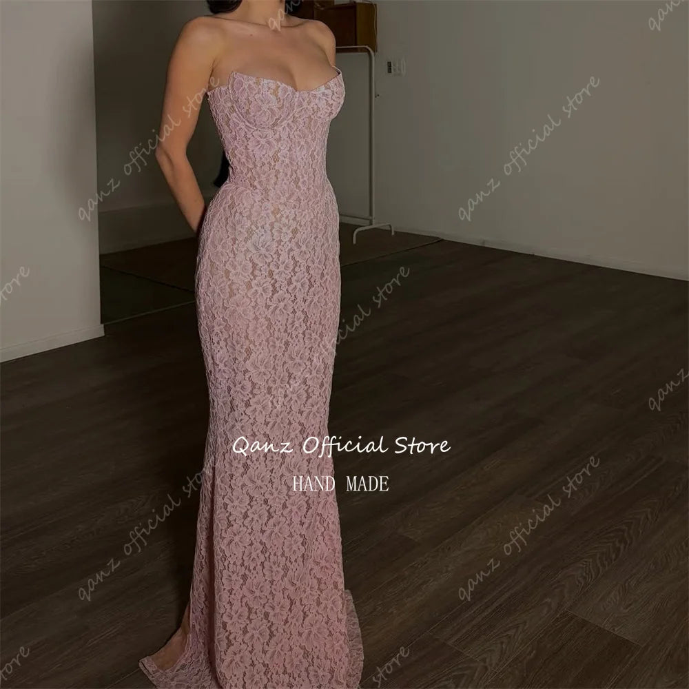 Qanz Charming Pink Full Lace Prom Dress Women's Evening Dresses for Special Occasions Mermaid Vestidos De Fiesta Customized - Matrix Studios