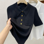 Elegant POLO Short Sleeve T Shirt Loose Pockets Design Thin Summer Blouses For Women Aesthetic Clothing - Matrix-studios.com