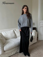 Hirsionsan Basic O Neck Basic Sleeve Sweater Women 2025 Oversized Short Knitted Pullovers Female Casual Thick Warm Soft Tops - Matrix Studios