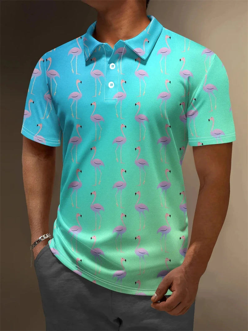 2025 New 3d Print Flamingo Graphic Polo Shirts For Men Women Short Sleeve Golf Shirts Fashion Street Polo Shirt Hawaiian Tops - Matrix-studios.com
