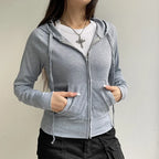 Casual Streetwear Basic Hooded Pockets Sweatshirt Tracksuit Solid Long Sleeve Hoodies Women 2024 Autumn Spring Fashion - Matrix Studios