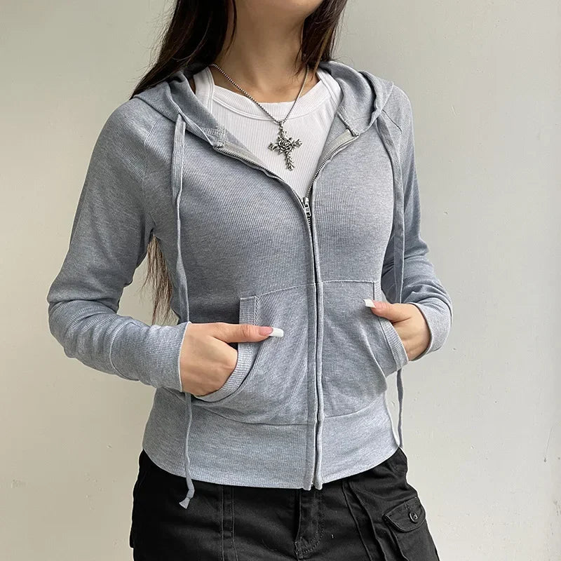 Casual Streetwear Basic Hooded Pockets Sweatshirt Tracksuit Solid Long Sleeve Hoodies Women 2024 Autumn Spring Fashion - Matrix Studios