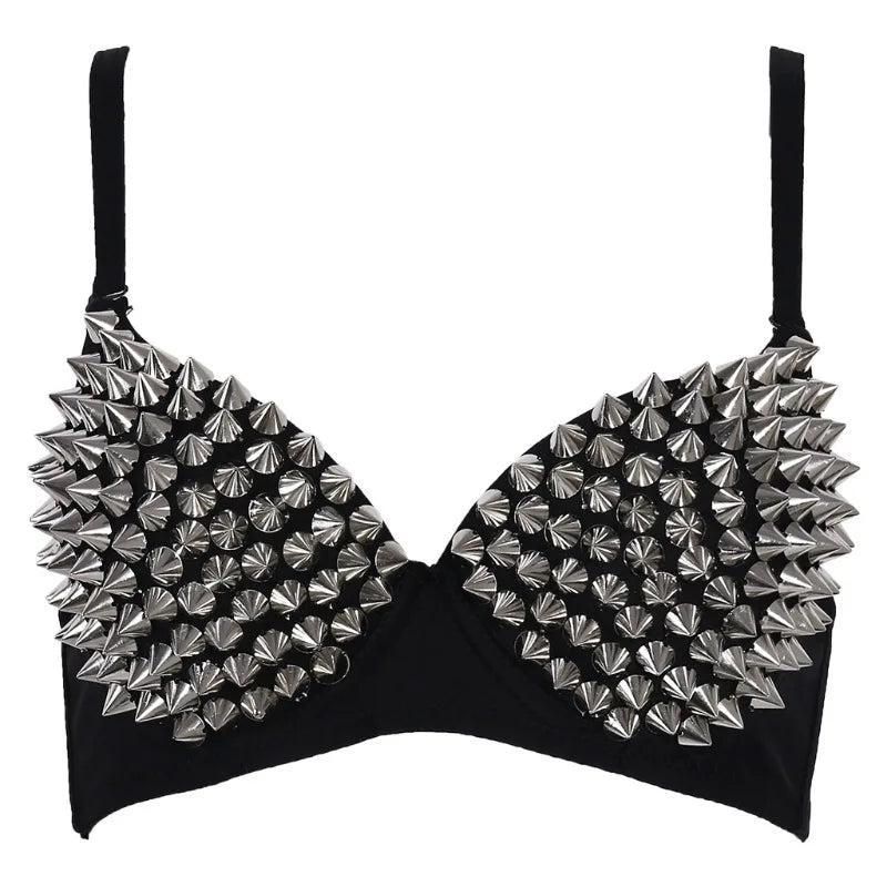 Silver Rivets Punk Rave Bralette Lingerie Gothic Bra Top Sexy Push Up Brassiere Nightclub Party Bar Fashion Hot Bras for Women - Matrix Studios