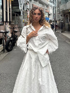 HH Women Tassel Sets White Turn-Down Collar Single-Breasted Shirts+High Waist Zipper A-Line Long Skirts Female Holiday Suit - Matrix-studios.com