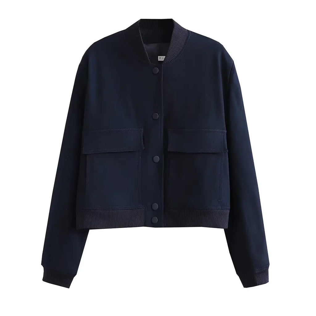 Willshela Women Fashion Solid Bomber Jackets Coat With Pockets V-Neck Single Breasted Long Sleeves Female Chic Lady Outfits - Matrix-studios.com