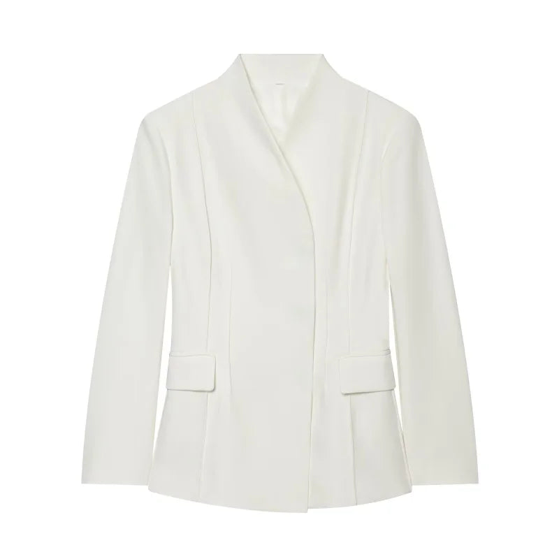 ETJ 2025 women's new fashion design three-dimensional cut high collar slim suit jacket & matching casual trousers - Matrix-studios.com