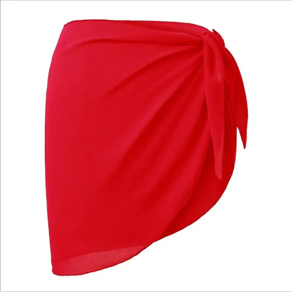 Summer Women Short Solid Sarong Swimsuit Coverups Beach Bikini Wrap Sheer Short Skirt Chiffon Skirt Scarf Swimwear Cover-ups - Matrix Studios