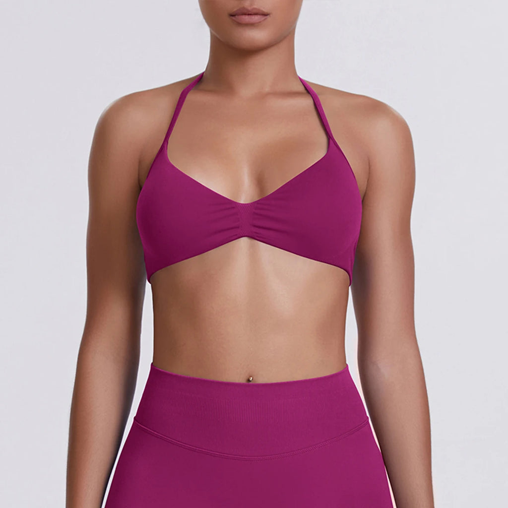 Sexy Neck Strap Bra for Woman Summer Breathable Backless Yoga Bra Women Fitness Solid Color Yoga Sports Bra Workout Top - Matrix-studios.com