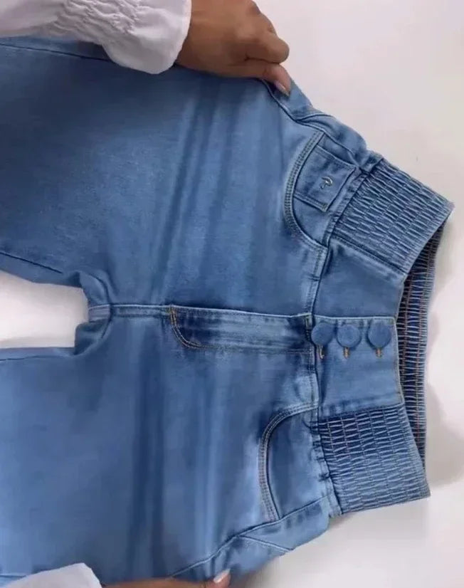 ALLUKASA 2025 autumn winter  Elegant High Waist Button Front Casual Female Jeans Sexy  Fashion Back Shirred Trouser Bottom - Matrix-studios.com